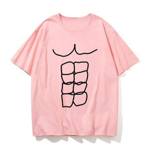Camiseta Unisex Divertida con Gráfico de Six Pack Falso, Diseño de Músculos, Manga Corta, Cuello Redondo, Informal - Product Image 4
