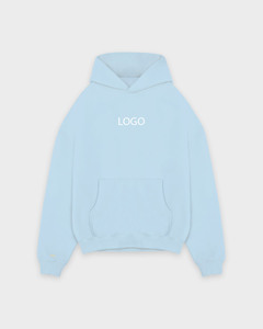 Sweat-shirt à capuche pour homme en coton 100% bleu clair, coupe ample, en molleton de coton épais, fabricant OEM ODM, marque privée - Product Image 5