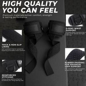 สายรัดยกน้ำหนักคุณภาพเยี่ยมแบบ OEM พร้อมห่วงรูปตัว D และสายรัดข้อมือแบบ Cuff สำหรับการฝึกเดดลิฟท์และเพาะกาย - Product Image 5