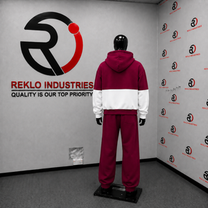 Maroon White Color Block Tracksuit Men <b>Full</b> <b>Zip</b> <b>Hoodie</b> With Matching Jogger Pants Premium Two Piece Sports Outfit Modern Casual - Product Image 4