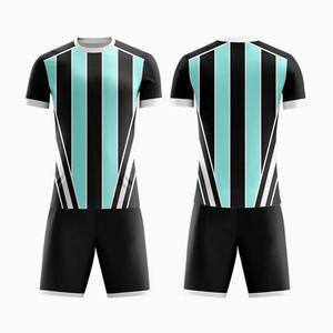 Ensembles de maillots de football rayés menthe sur mesure OEM en gros, avec panneaux verticaux en maille, uniformes de football respirants et ajustés - Product Image 1