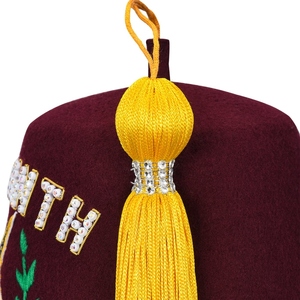 Gorro de ceremonia personalizado de la Orden del Amaranto, color granate, con bordado de joyas y borla dorada, insignia fraternal. - Product Image 3