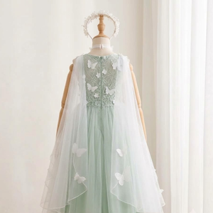 Robe de princesse d'anniversaire pour filles, en organza bouffant superposé, avec applique papillon 3D en satin, silhouette en A, couleur mauve charmante, style boutique - Product Image 2
