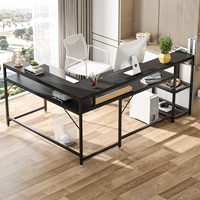 Bureau d'ordinateur d'angle long réversible en forme de L multifonctionnel pour la maison, le bureau, le bureau de direction avec des étagères plates