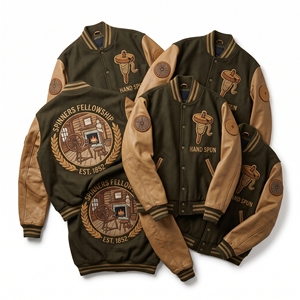 OEM Custom Varsity Letterman Jacket Wool Leather Sleeves Clothworkers Guild Embroidery Fulling <b>Mill</b> Patch Charcoal Coat - Product Image 5
