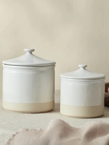 Elegant Dual Tone <b>Storage</b> Canister Set Smooth Glaze Finish Airtight Lid Modern <b>Kitchen</b> Countertop Organizer Durable - Product Image 3