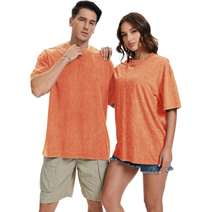 Camiseta Oversize Naranja de Color Sólido, Manga Corta, Unisex, Cuello Redondo, Estilo Casual, Tejido Jersey - Product Image 1