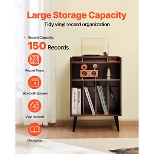 Support de tourne-disque LED à 3 niveaux avec station de charge et ports USB, capacité de 150 albums, support pour instruments de musique en vinyle - Product Image 2