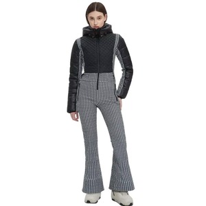 Women's Hooded Ski <b>Jumpsuit</b> With Houndstooth Pattern And Quilted Design Waterproof Zipper Closure Ski Wear Women Skiting Suits - Product Image 1