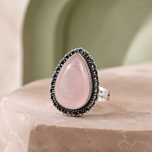 Soulwise Unisex Rose Quartz Cabchon Ring (Any <b>Random</b> Shape)-Trendy Wedding Engagement Jewelry - Product Image 2
