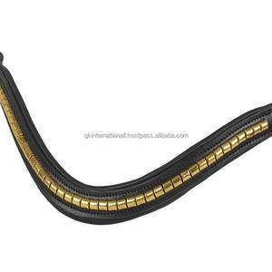 Bande de front de cheval en cuir de canal vide rembourrée noire de qualité supérieure avec chaîne en métal doré incrusté de bande de front de bride - Product Image 6
