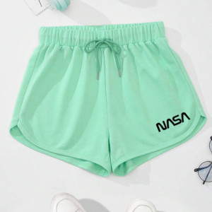 Shorts Deportivos de Mujer, 100% Algodón, Color Verde Menta, Cintura Elástica, Corte Regular, Tejido Transpirable de Secado Rápido, Estilo Urbano - Product Image 1