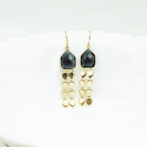 Pendientes Colgantes de Lujo con Cadena de Corazones Chapados en Oro de 18K y Cuarzo Iolita, Joyería de Pendientes Colgantes con Gema de Iolita al por Mayor - Product Image 1