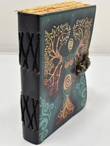 Handmade Embossed Leather Journal <b>with</b> Tree Design, Antique Metal <b>Lock</b>, Deckle Edge Paper and Rustic Artisan Bound Cover - Product Image 5