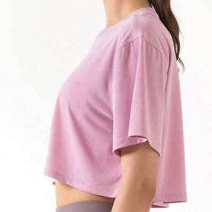 Top Corto para Mujer, Algodón Suave, Cuello Redondo, Manga Corta, Corte Holgado, Informal, Esencial para el Día a Día, Ropa de Verano - Product Image 2