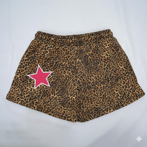 กางเกงขาสั้นผ้าถักลายเสือดาวสำหรับเด็กพร้อมตกแต่งดาวสีชมพู - Product Image 3