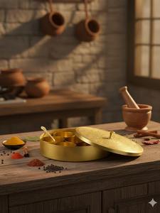 Boîte à épices ronde en laiton artisanale, solution élégante de rangement pour la cuisine, disponible à prix compétitif. - Product Image 4