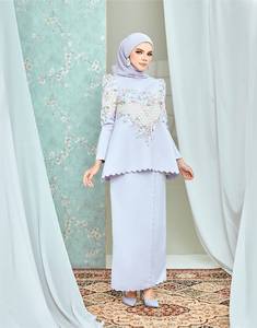 Baju Kurung pour femmes en coton et soie, avec épaules bouffantes et broderies, style moderne, taille plus, SIPO 2023, Eid, Malaisie, musulman - Product Image 4