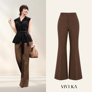 Pantalones de Traje Elegantes para Mujer, Color Marrón, Cintura Alta, Corte Acampanado, Pierna Ancha, Estilo Formal para Oficina, ALVA - Product Image 1