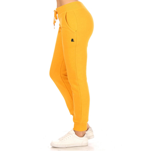 Pantalon tricoté jaune pour femme, longueur cheville, avec cordon de serrage à la taille et logo sur la jambe droite, style décontracté pour l'automne - Product Image 4