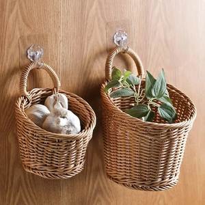 Cestas de almacenamiento de ratán montadas en la pared con asas, maceta rectangular hecha a mano para sala de estar, estilo rústico - Product Image 3