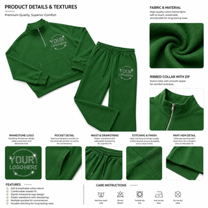 Men's Quarter Zip <b>Tracksuit</b> Set Sweatshirt Jogger Pants Two Piece 100% Cotton Eco-Friendly Urban Streetwear Wholesale Rhinestone - Product Image 5