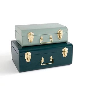 Coffret à bijoux classique en métal bicolore avec couvercle à charnière, empilable, bleu et bleu clair, avec fermoirs en laiton pour le rangement - Product Image 6