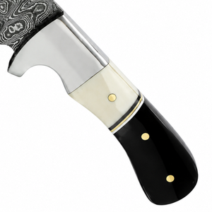 Cuchillo de Caza con Patrón Damasco, Mango de Marfil Negro, Guarda de Plata, Hoja Gris, Pernos Dorados, Hoja Fija, Herramienta Utilitaria para Camping y Actividades al Aire Libre - Product Image 2