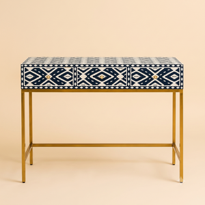 Console moderne traditionnelle faite à la main avec incrustations en os et 3 tiroirs, table d'entrée pour la décoration et l'ameublement de la maison - Product Image 1