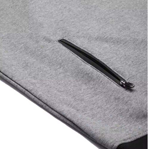 High Quality Custom Men <b>Grey</b> Black Contrast Rib Crewneck <b>Sweatshirt</b> Zip Pocket Athletic Pullover <b>Sweatshirt</b> - Product Image 5