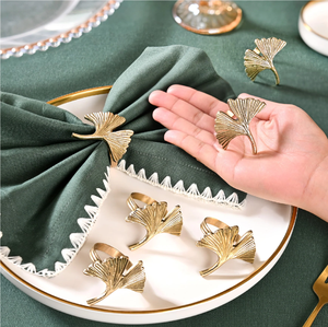 Anillos de Servilleta de Latón para el Hogar y Fiestas, Diseño Decorativo para Mesa, Diseño de Hoja, Porta Servilletas de Latón - Product Image 1