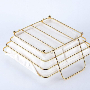 Cesta rectangular de metal con forro, cesta para pan, cesta para frutas, almacenamiento hueco para escritorio - Product Image 3