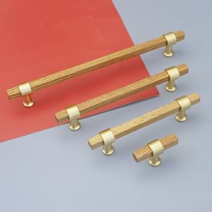 Wood Brass New Style Pure Copper Handle Solid Wood Furniture Drawer Cabinet Copper Wood <b>Long</b> Handle - Product Image 1