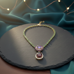 สร้อยคอประดับพลอยหลากสี ดีไซน์หรูหรา ประดับโกเมน บลูอเมทิสต์ เกรนท์  ชุบทอง 18K เงินแท้ 925 เหมาะสำหรับงานปาร์ตี้ - Product Image 4