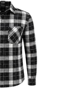 Chemise en flanelle à carreaux noirs et blancs pour homme, coupe ajustée, manches longues, boutonnée, en coton, style décontracté, fabrication sur mesure - Product Image 5