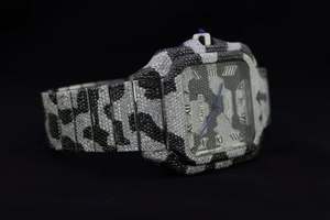 Montre de luxe en quartz avec diamants Moissanite VVS, unisexe, en acier inoxydable, verre 5 mm, entièrement blanche, personnalisable, style Venom, noir et blanc - Product Image 2