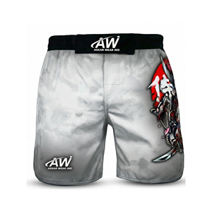 กางเกง MMA ยี่ห้อ Askar Wear รุ่น Ind สำหรับผู้ชาย ทรงปกติ แห้งเร็ว พิมพ์ลายแบบ Sublimation สำหรับกีฬาต่อสู้แบบผสมผสาน สีเทา ลายสีแดง - Product Image 1