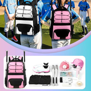 Sac à dos de baseball rose en nylon avec support pour batte et compartiment pour casque, 30-40L, pour le rangement de l'équipement d'équipe - Product Image 3