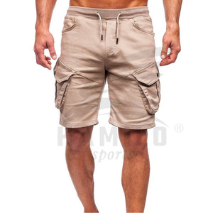 2027 <b>Men's</b> Beige Cargo <b>Shorts</b> Solid Color Elastic Waist Front Multiple Pockets HIGH STREET Style Cotton Fabric Breathable Quick - Product Image 4