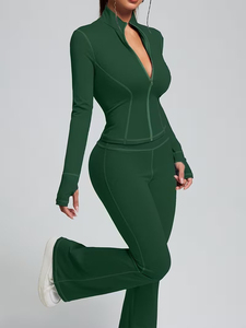 Mono Deportivo Casual de Manga Corta para Mujer con Ribete en Contraste, Cuello Alto y Corte Ajustado, de Alta Elasticidad - Product Image 2