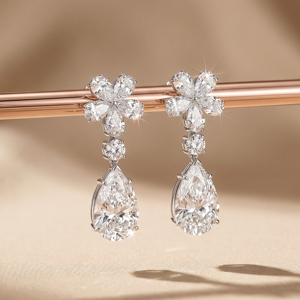 Elegant Floral Marquise Cluster <b>Dangle</b> <b>Earrings</b> Premium Brilliant Teardrop Statement Jewelry - Product Image 1