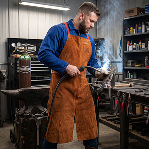 Cowhide Split Leather Welding <b>Apron</b> Adjustable Nylon Straps Flame Retardant Sleeveless Fashionable Certified <b>Work</b> Suit - Product Image 4