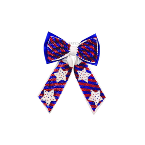 Nœud de cheveux perlé 4 juillet, motif drapeau et étoiles, accessoire capillaire tendance, nœud crocodile fait main en perles de rocaille pour la fête patriotique - Product Image 2