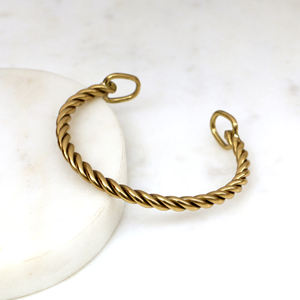 Bracelet manchette torsadé en laiton fait main - Style vintage minimaliste ouvert - Bijou empilable doré rustique bohème - Product Image 5