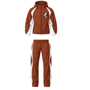 Brown White Hooded Tracksuit Set Full Zip <b>Jacket</b> <b>Straight</b> Leg Pants Custom Athletic Training Sportswear Two Piece Outfit Set - Product Image 1