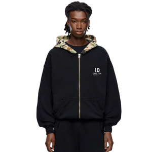 Men's Classic <b>Zip</b> Hoodie with Camo <b>Hood</b> Full <b>Zip</b> Fleece Sweatshirt Cotton Blend Casual Outerwear for Daily Wear and Street Style - Product Image 1