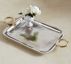 Plateau carré de luxe doré avec poignées décoratives, plateau de service décoratif écologique pour la maison, les fêtes et les événements - Product Image 3
