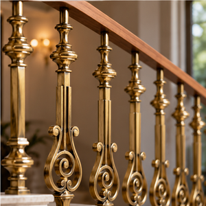 Rampe d'escalier en bronze sculpté avec meneaux métalliques courbés pour hôtels de luxe, villas et escaliers classiques - Product Image 1