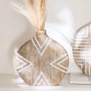 Vase à fleurs en bois sculpté artisanal pour la décoration de la maison, pot décoratif en bois de manguier pour centre de table artistique - Product Image 1