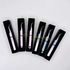 Pinzas para Pestañas GETUP BROSONS IMPEX con Recubrimiento de Polvo Azul Claro y Rosa, Diseños con Corte de Diamante, Acero Inoxidable Antimagnético - Product Image 4